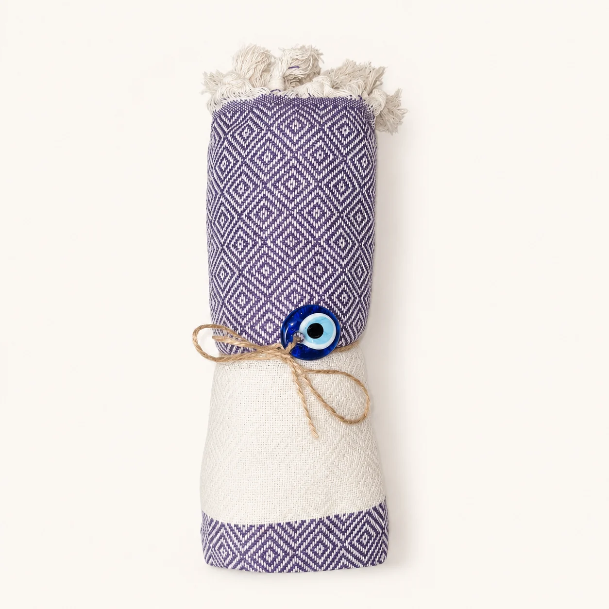 Jasmin de Zaghouan fouta in violet & natural ecru with a diamond weave and central band